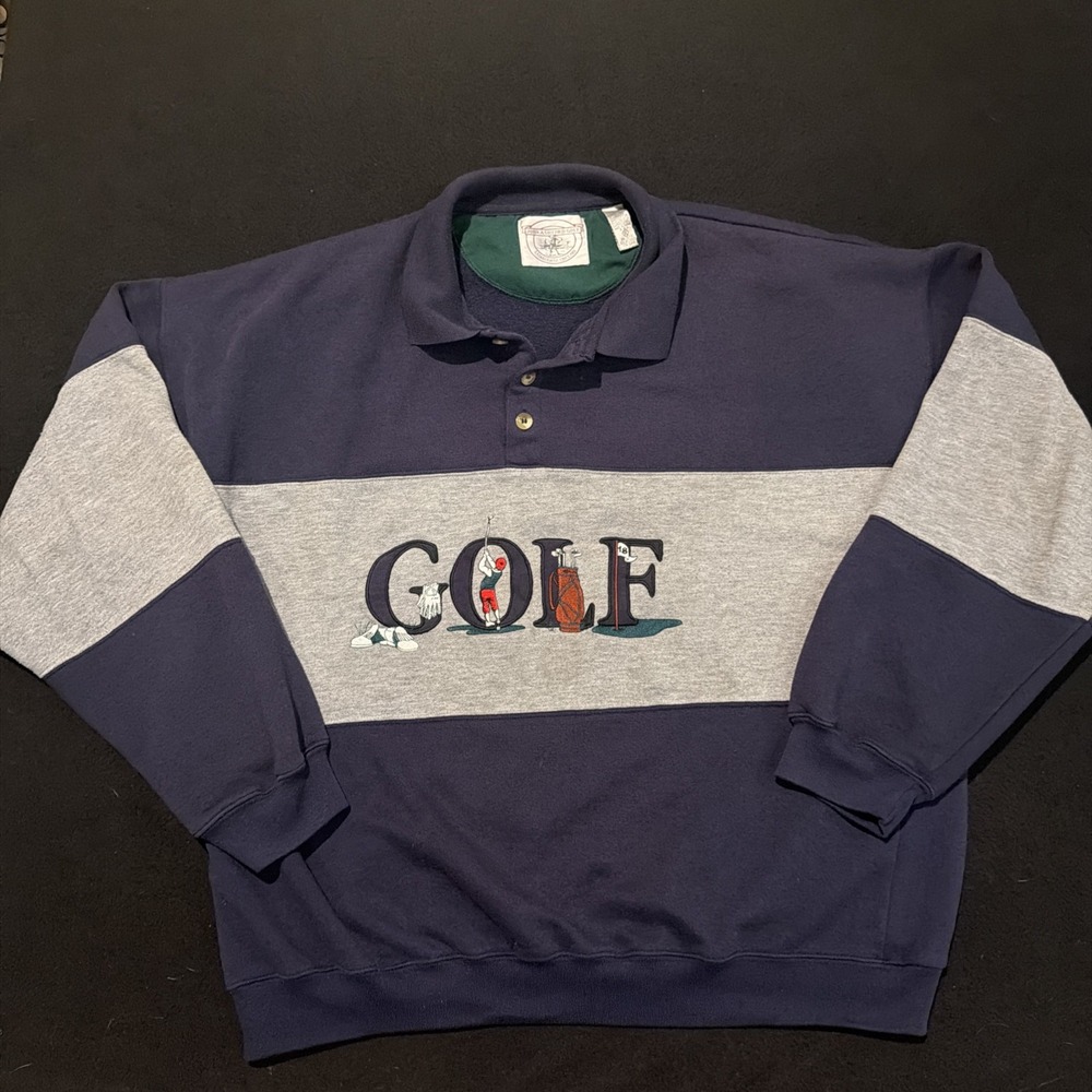 John Ashford Embroidered Golf Sweater Blue&Gray Mens Size XL
